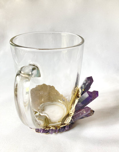 Handcrafted Crystal Coffee & Tea Glasses with Amethyst Agate