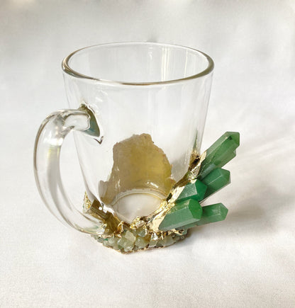 Crystal Coffee & Tea Glasses with Green Agate – Set of 2, 11 oz
